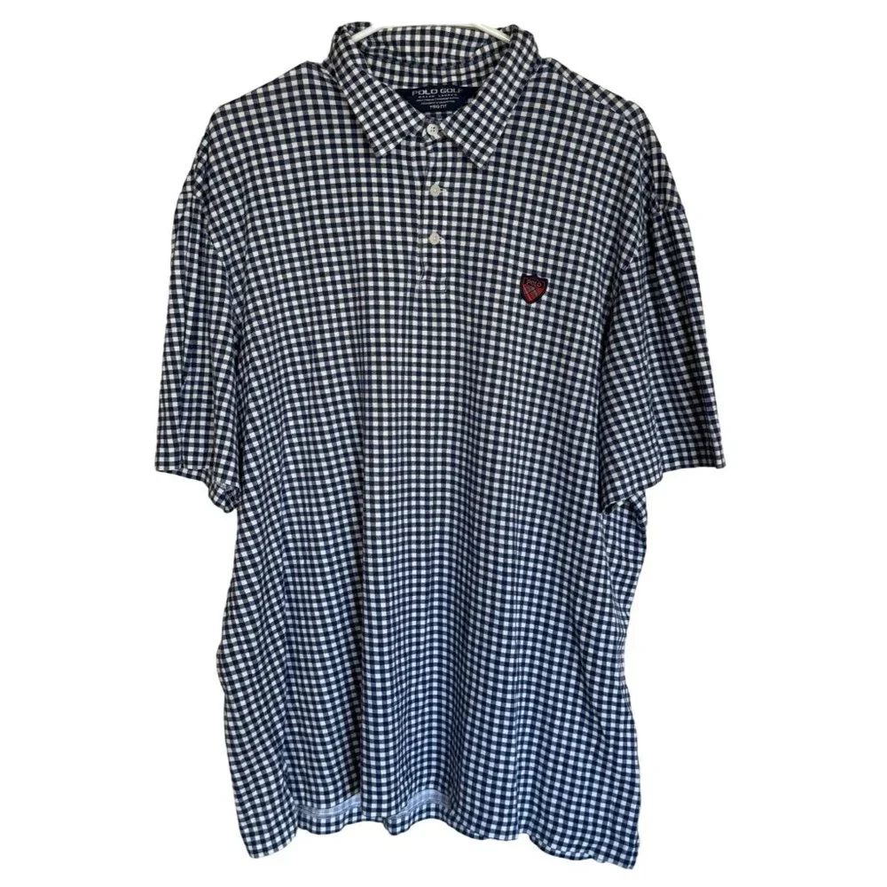 Ralph Lauren Polo Golf Pima Cotton Plaid Polo Shirt Logo Embroidery Men's 2X Pro